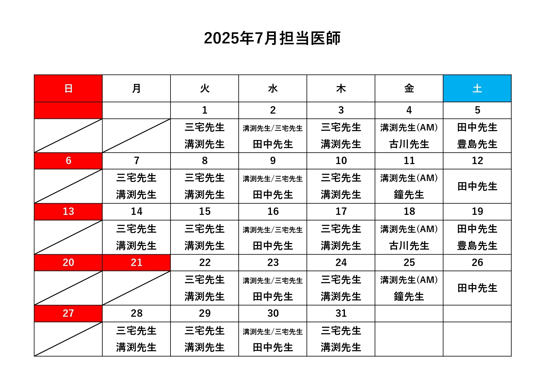 担当医師表