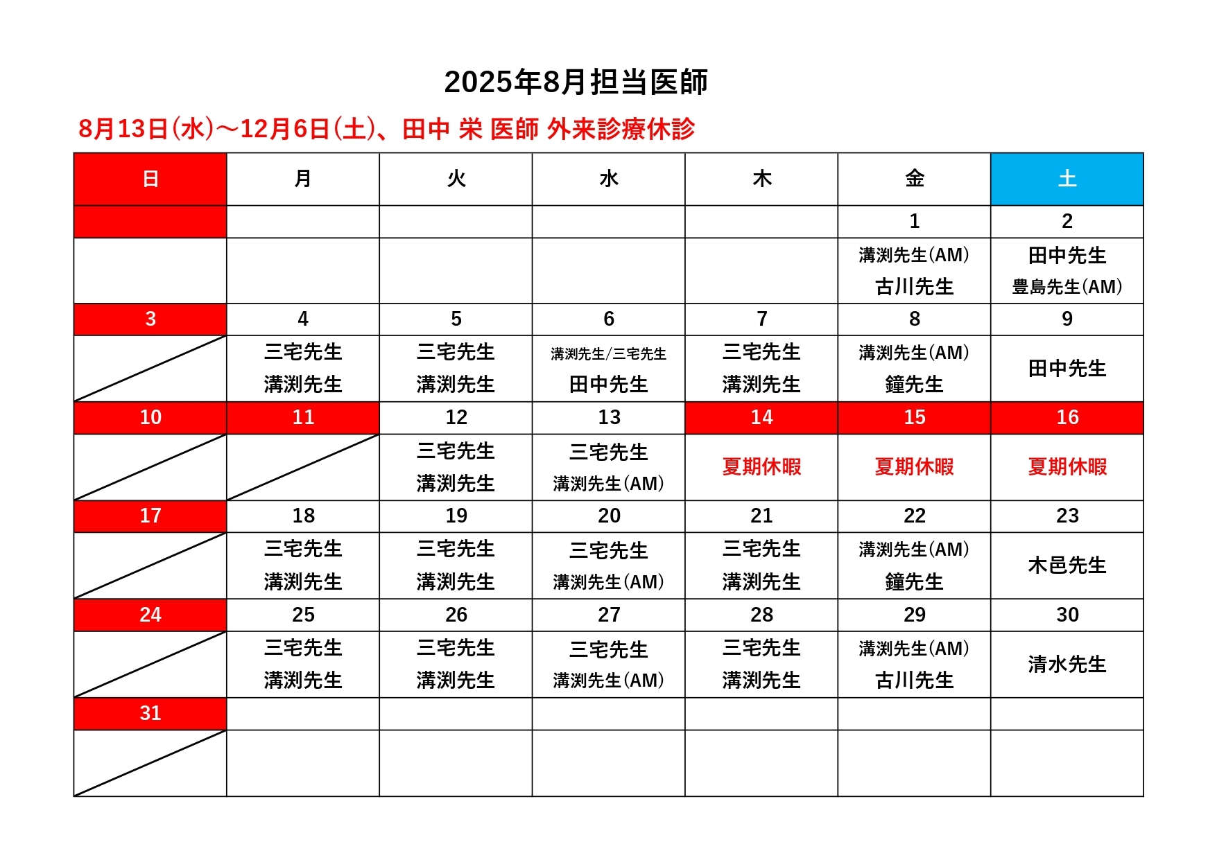 担当医師表