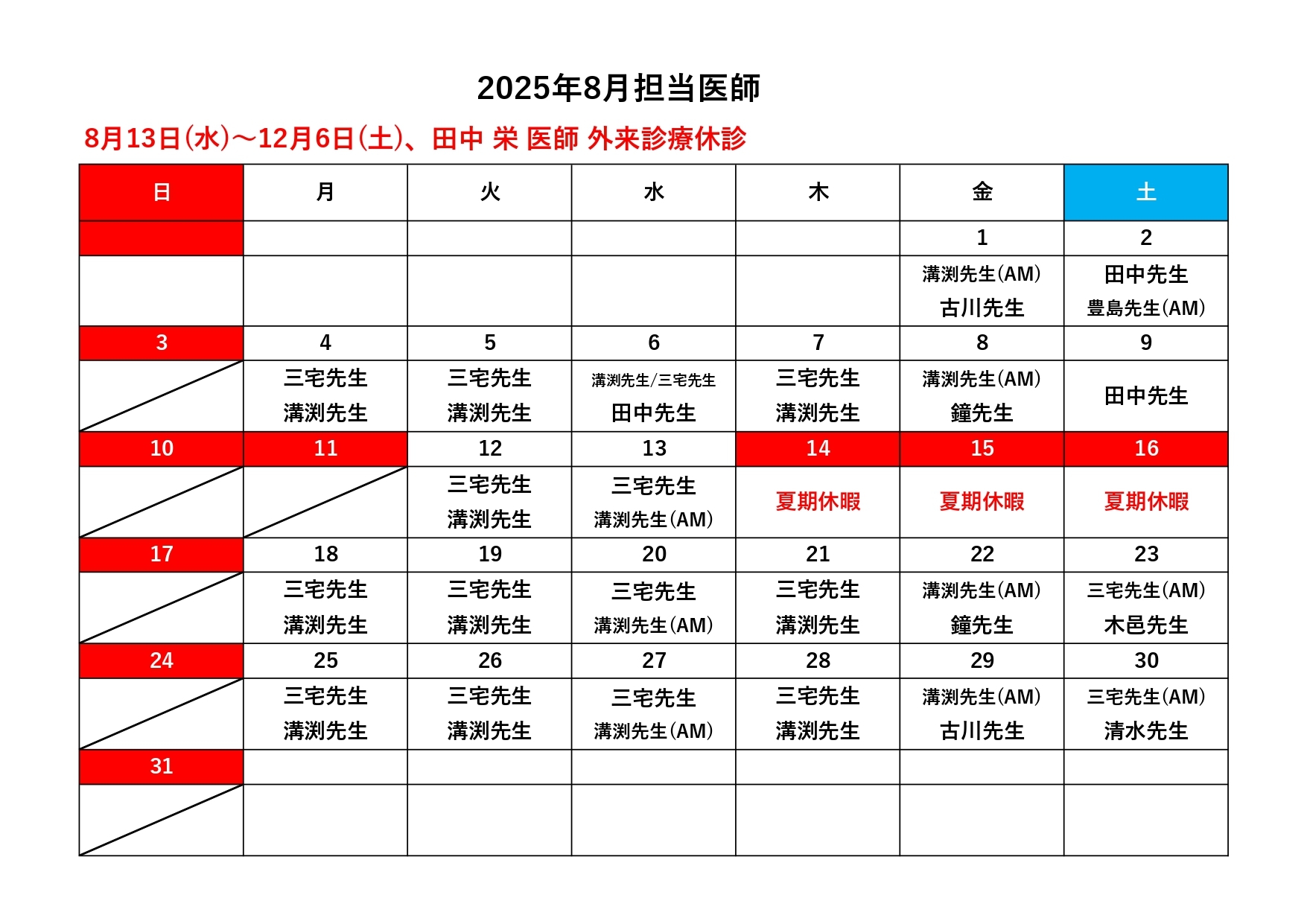 担当医師表