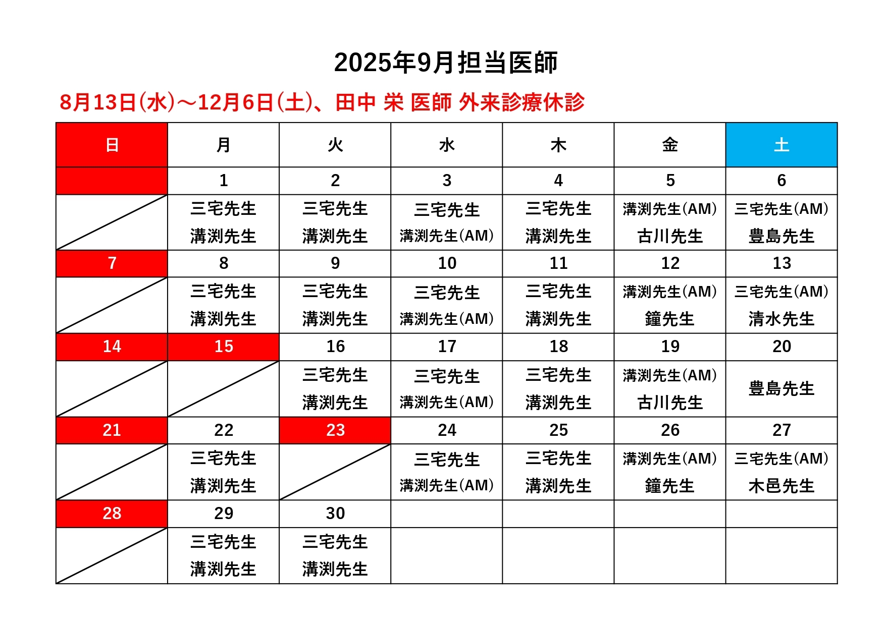 担当医師表