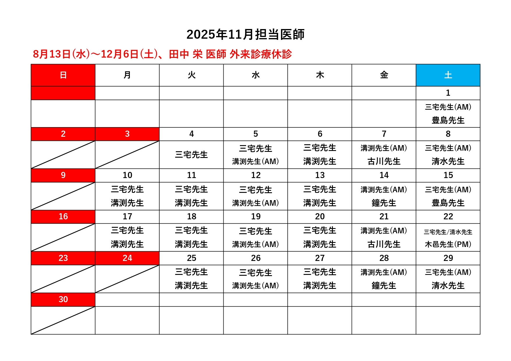 担当医師表