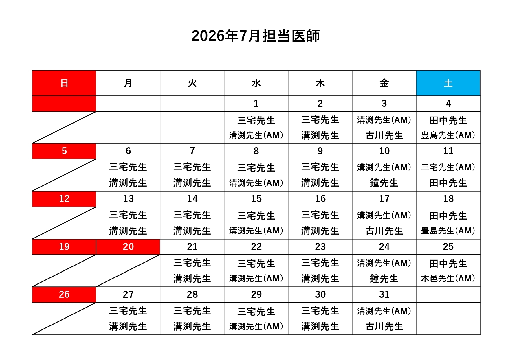 担当医師表