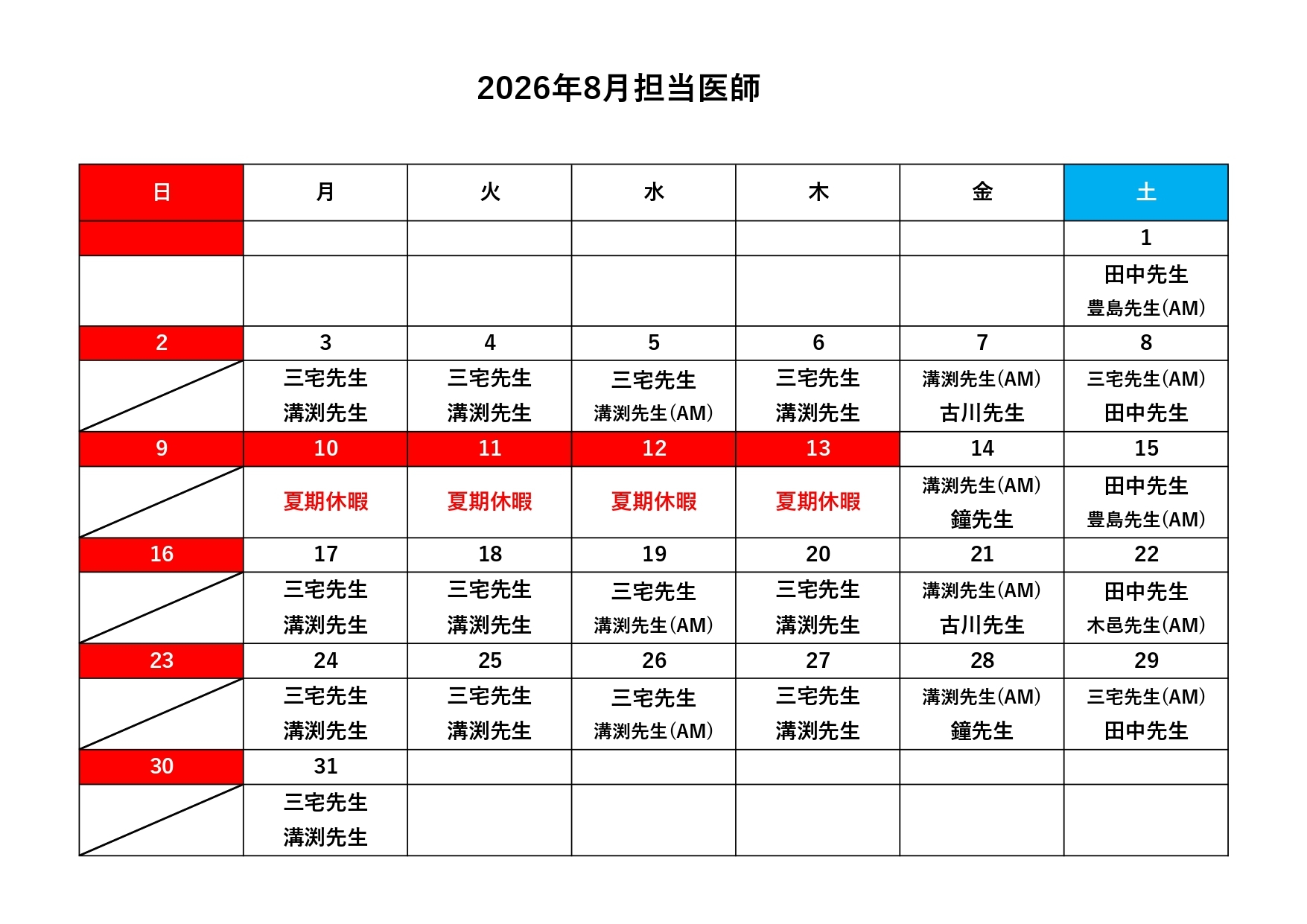 担当医師表