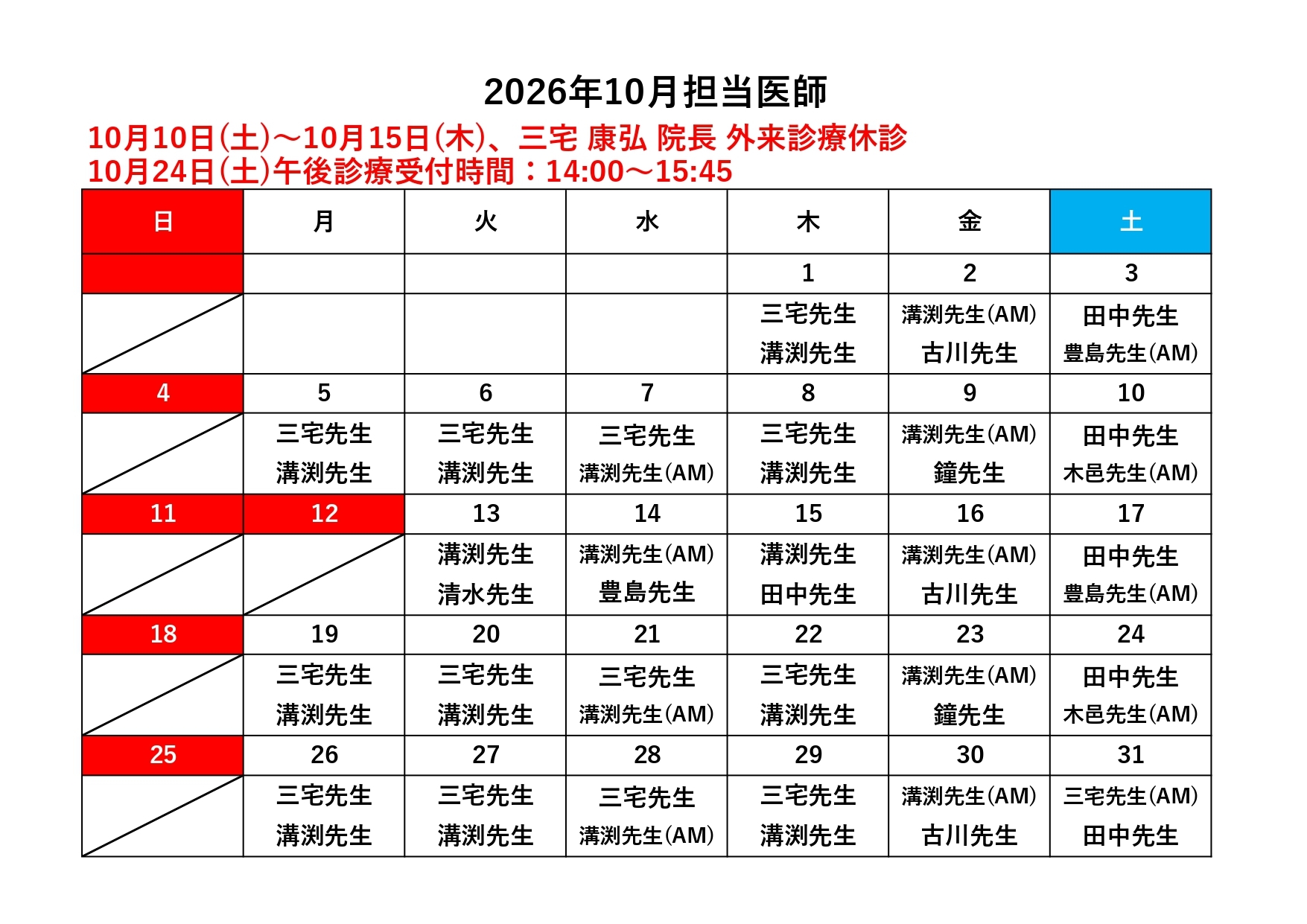 担当医師表