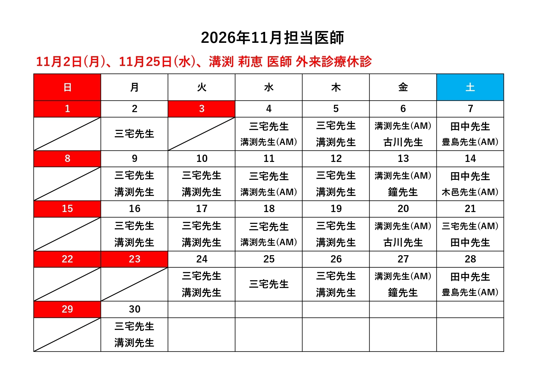担当医師表