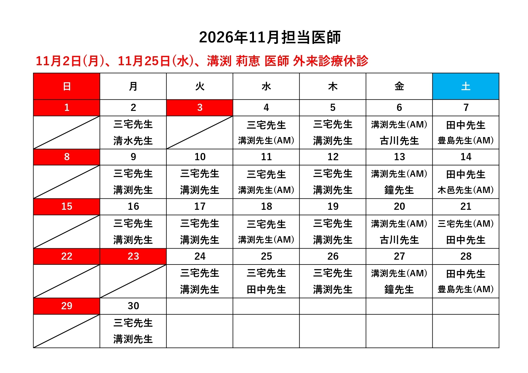 担当医師表